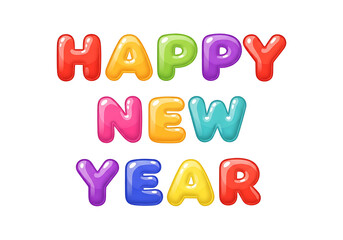 Naklejka premium Happy New Year Text In Colorful Balloons On Black Background With Transparent Background For Celebration