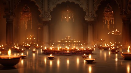 diwali background with burning candles in mandir 2026