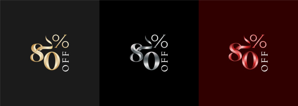 Precentage discount luxury number 80, 80 percent discount design with elegant color gold, silver and red. Promotional sale marketing design tamplate. - Powered by Adobe