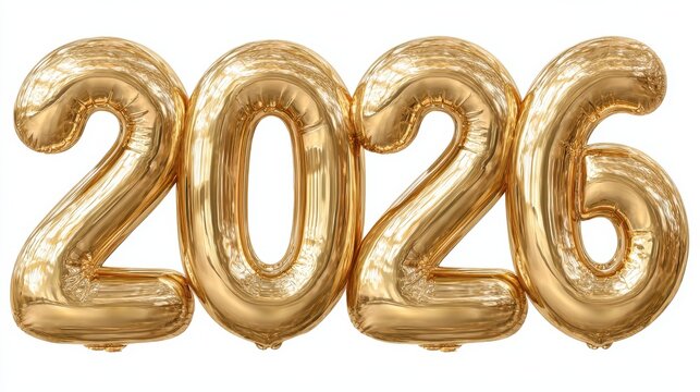 new year 2026 gold balloon numbers isolated on transparent background png 2026