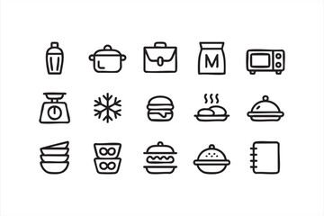 Kitchen and food prep vector pack with frozen, hot, and takeaway meal icons