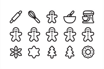 Fototapeta premium Holiday baking line art collection featuring cookies, mixers, and rolling pins