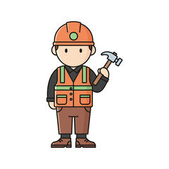Fototapeta premium Cartoon Construction Worker with Hammer Ready to Build.
