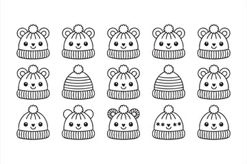 Adorable winter bear hat illustrations for kids’ clothing and seasonal designs