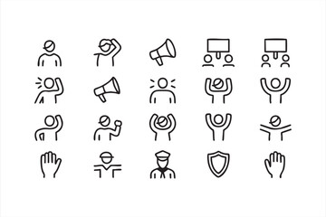 Activism and protest icons for social movements and demonstration graphics