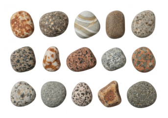 Collection of smooth oval rocks with varied patterns and colors