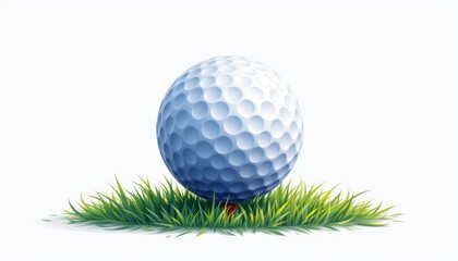 Fototapeta premium Golf course landscape, paper cut style, white ball on red tee, green hills, wildflower meadow, spring mood, clean background