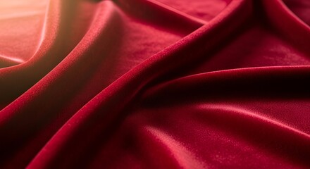 Luxurious red velvet fabric with elegant folds and rich texture close-up