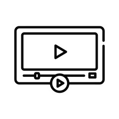Video player interface with play button isolated on simple outline icon for web and app design