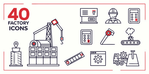 Industrial Factory and Manufacturing Process Icons Keywords: factory, industrial, manufacturing, icons