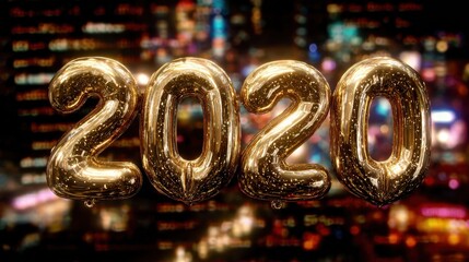 number 2026 appears in golden foil balloon font sparkling against dark background of blurred lights and code lines evoking excitement and anticipation 2026