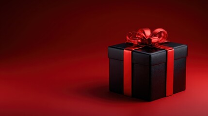 elegant black gift box with red ribbon on red background for holiday gift presentation moments 2026