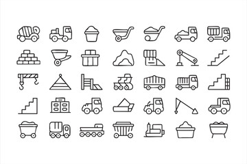 Heavy machinery line art symbols for transportation, building, and architectural design