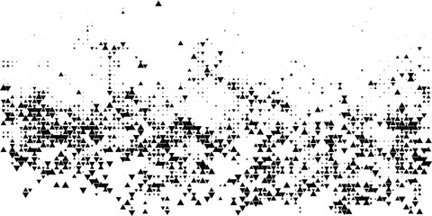 Fading triangle halftone gradient texture. Abstract geometric background. Tech triangular halfton gradation pattern. Vanishing mosaic arrow wallpaper for poster, banner, booklet.