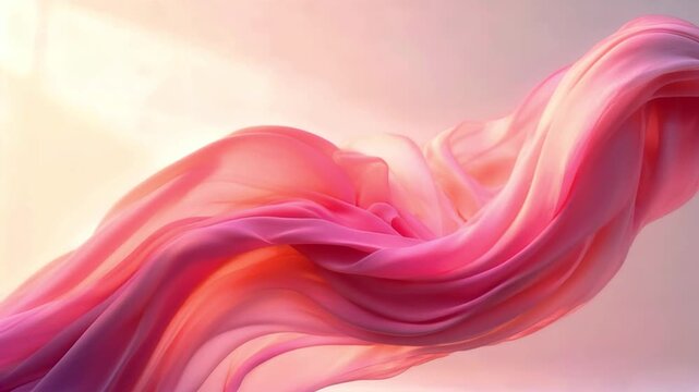 Vibrant pink fabric waving smoothly on a light background 