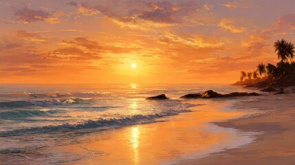 Obraz premium orange sky sunset on the summer beach at the coast for new year 2026 and 20252026