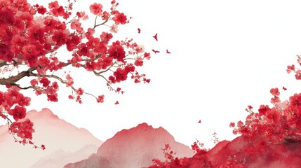 chinese new year watercolor background vector oriental festive art design with flower and mountain watercolor for place text and product images design for sale banner cover and invitation no log 2026