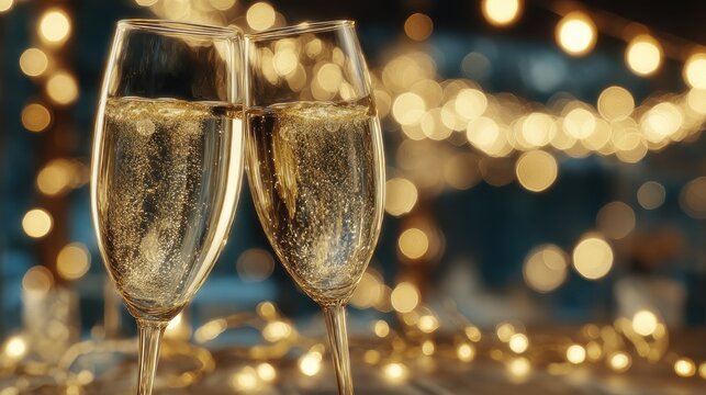 sparkling champagne toasts new years eve party festive lights 2026