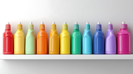 Colorful bottles of cleaning products isolated on white background