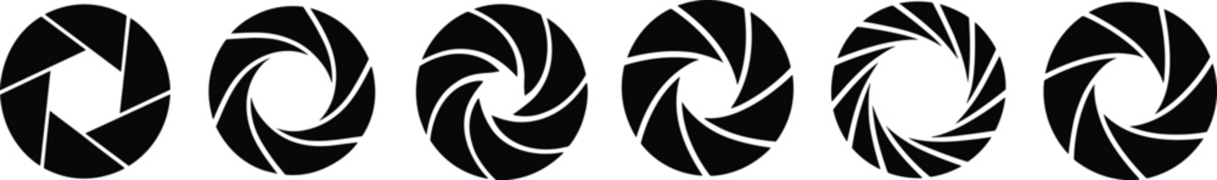 Camera aperture blade icon set, photography exposure symbols, lens graphic, optical design, depth of field illustration elements