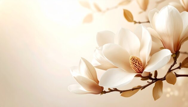 Delicate white flower blossom on branch with soft luminous background nature's purity captured in detail floral beauty and serenity.
