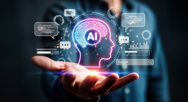 Artificial intelligence concept a man holds a digital brain in his hand, symbolizing the power of ai and its potential to revolutionize various industries and aspects of life - Powered by Adobe
