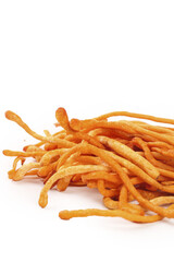 Traditional Chinese Cordyceps Herbal Medicine TCM Ingredients on White Background