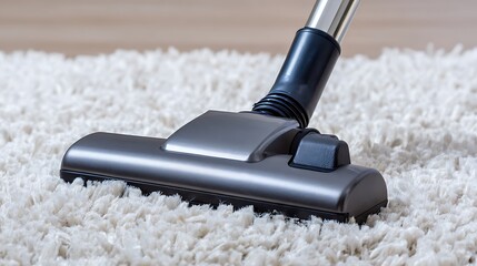 Vacuum cleaner nozzle on white carpet for cleaning and maintenance