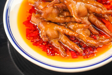 Spicy Marinated Chicken Feet in Red Chili Sauce - Traditional Asian Appetizer Food