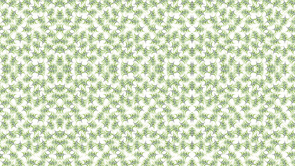 Repeating pattern of green fern leaves on a white background creating a symmetrical design effect