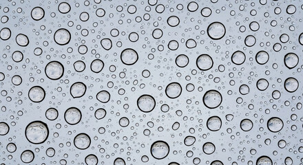 Close up of many clear water droplets on a glass surface background
