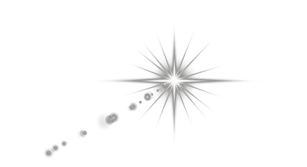Obraz premium White sparkle light effect isolated on transparent background. Glowing silver white light. Shining star, light spark with rays. Light sparkle bling effect. Light PNG. Flare light, lens flare