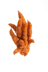 Fototapeta premium Crispy Orange Chicken Feet Claw Snack Food on White Background