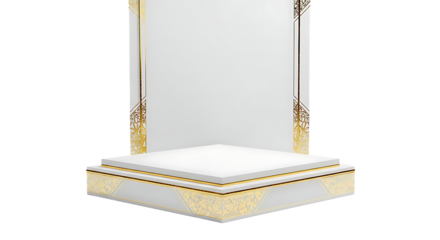 Elegant White Gold Podium Stage for Product Display and Award Ceremony on Transparent Background