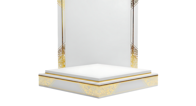 Elegant White Gold Podium Stage for Product Display and Award Ceremony on Transparent Background