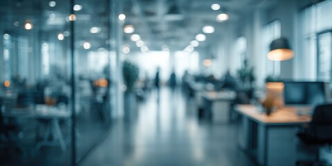 Modern abstract office space with blurry background high-quality indoor design featuring glass walls natural light and contemporary furniture in a commercial building