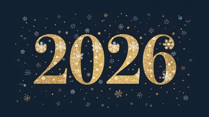 Fototapeta premium Golden numbers shimmer amidst delicate snowflakes, hinting at a festive winter celebration in the air.