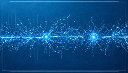 Futuristic technology concept with glowing neural network connections, representing innovation, artificial intelligence, advanced systems, and the future of computing.