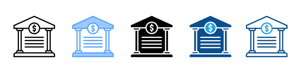 Bank Building icon set multiple style collection