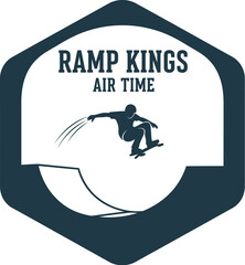 Ramp Kings Skateboarding Air Time Stunt Logo Design Vector Illustration 