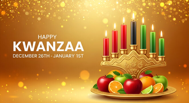 Kwanzaa Celebration African American Heritage Holiday December Twenty Sixth To January First Kinara Seven Candles Principles Umoja Mazao Mkeka Festive Seasonal Fruit Table Display Design 