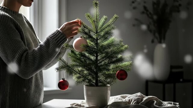 Close-ups of holiday details: decorations, candles, gifts, garland lights, and other festive elements enhancing the holiday mood