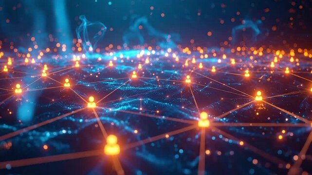Abstract Digital Network Visualizing Human Connections and Data Flow
