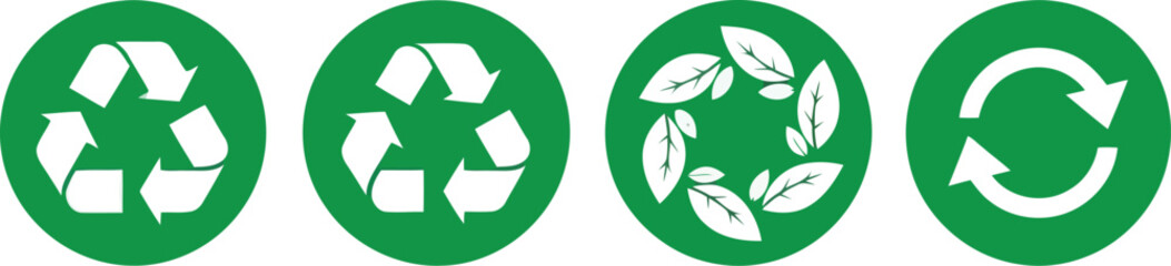 Eco friendly recycling symbols set sustainable green circles icons clean environment conservation vector
