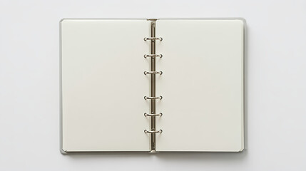 Open blank ring binder notebook mockup for writing and drawing on white background