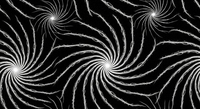 Abstract black and white seamless pattern with swirling vortex lines