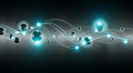 Futuristic glowing spheres with flowing lines on a dark gradient backdrop