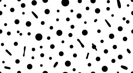 Seamless pattern of random black dots and dashes isolated on white background
