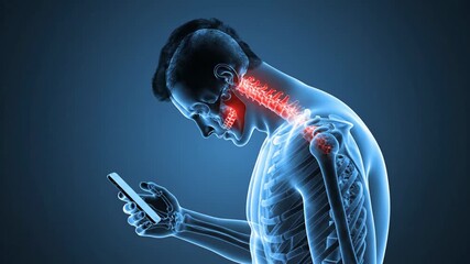 Digital illustration showing human neck and spinal pain triggers from