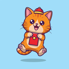 Cute Cat Celebrating Chinese New Year with Red Envelope